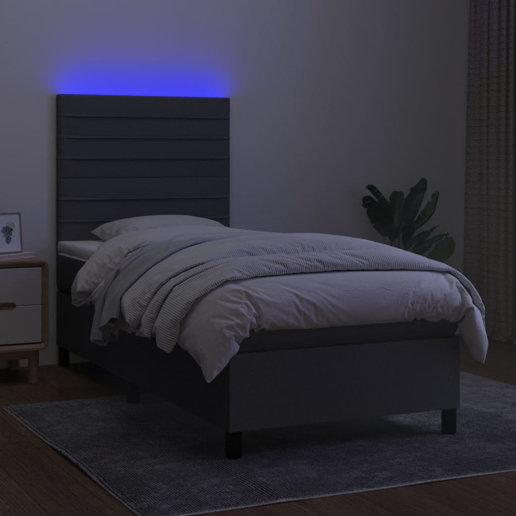 Krevet box spring s madracem LED tamnosivi 80 x 200 cm tkanina