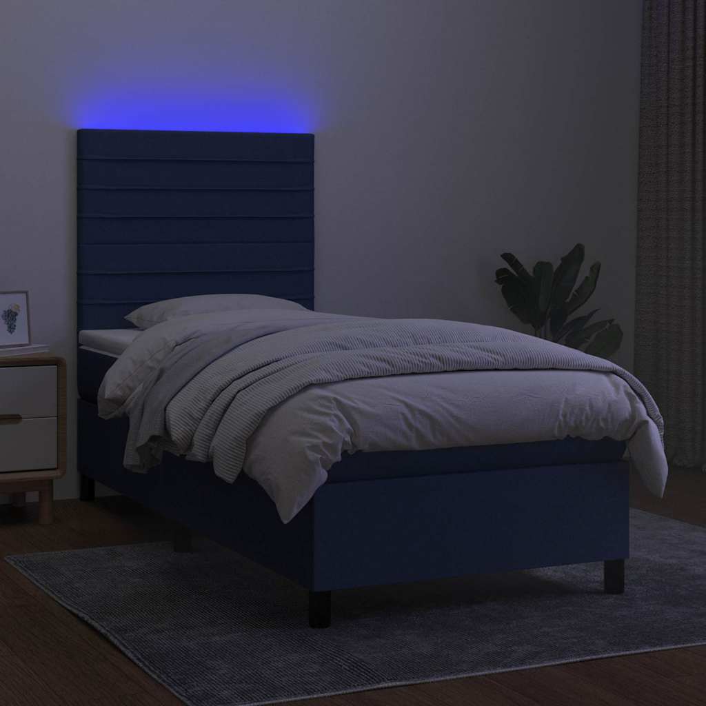 Krevet box spring s madracem LED plavi 80 x 200 cm od tkanine