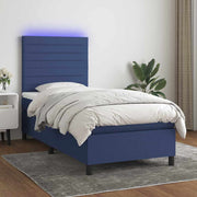 Krevet box spring s madracem LED plavi 80 x 200 cm od tkanine