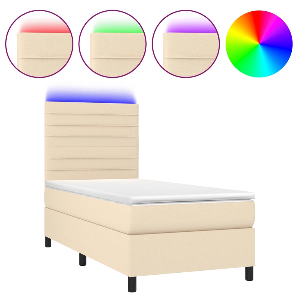 Krevet box spring s madracem LED krem 90x200 cm od tkanine