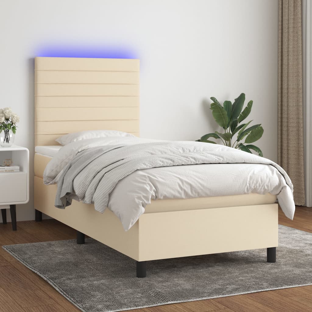 Krevet box spring s madracem LED krem 90x200 cm od tkanine