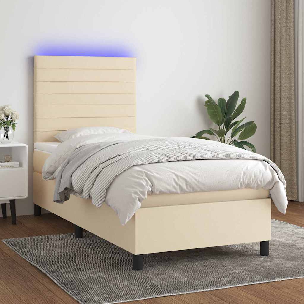 Krevet box spring s madracem LED krem 90x200 cm od tkanine