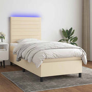 Krevet box spring s madracem LED krem 90x200 cm od tkanine
