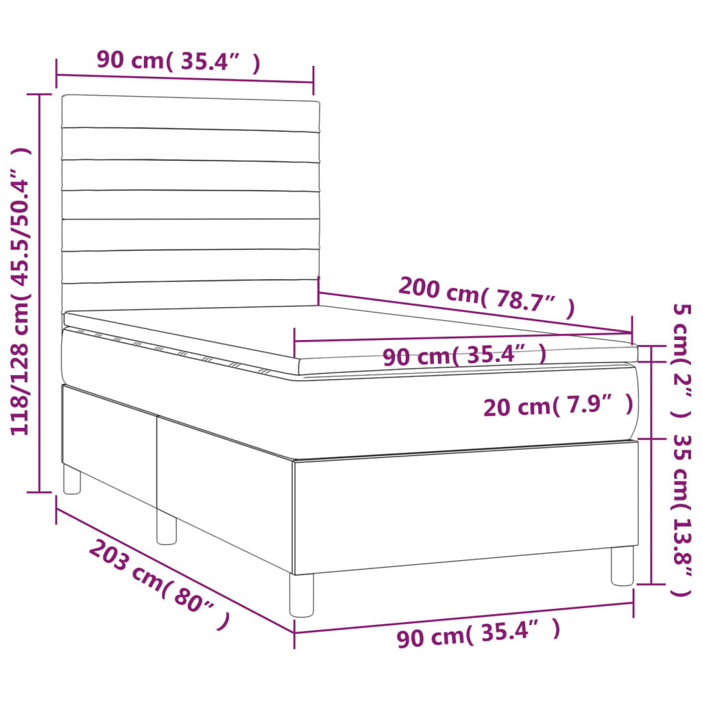 Krevet box spring s madracem LED plavi 90x200 cm od tkanine