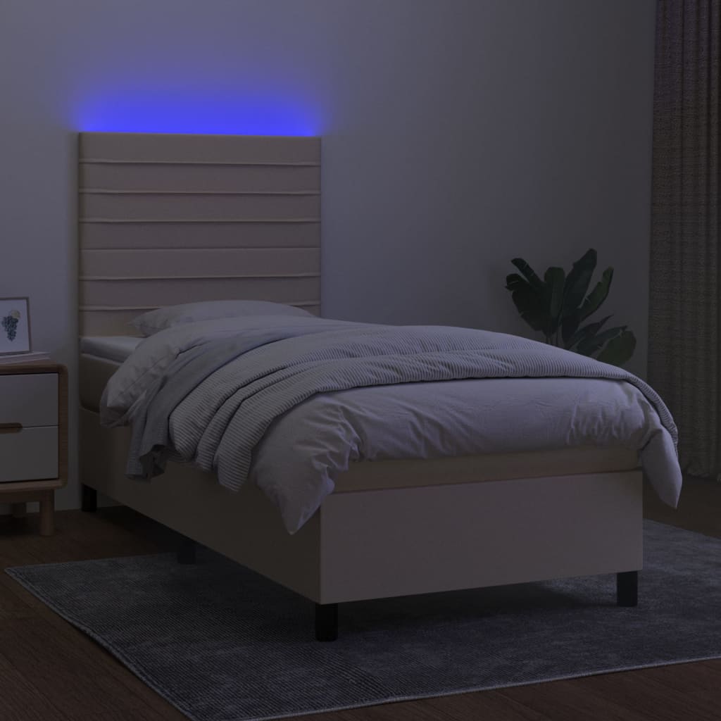 Krevet box spring s madracem LED krem 100x200 cm od tkanine