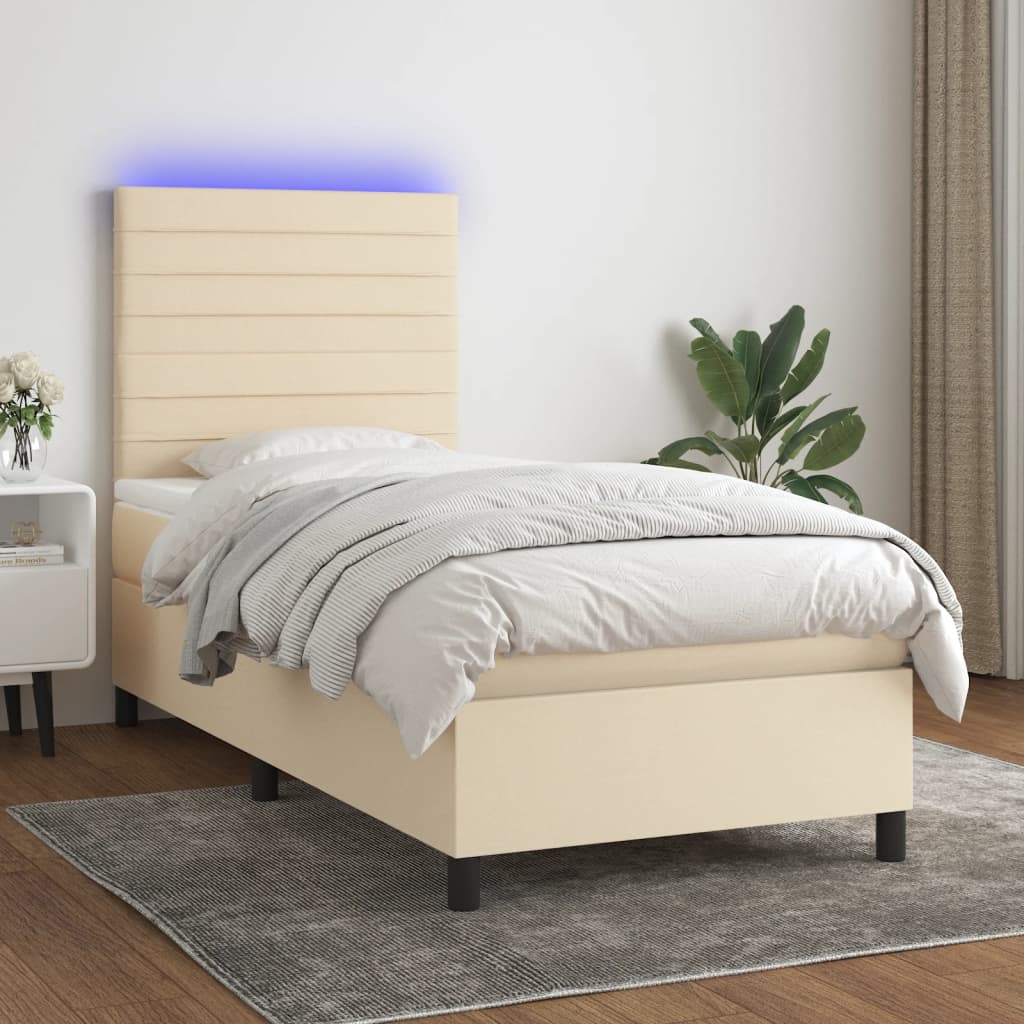 Krevet box spring s madracem LED krem 100x200 cm od tkanine