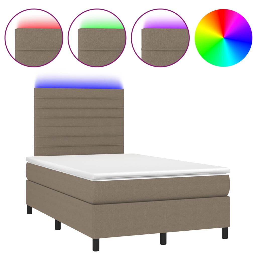 Krevet box spring s madracem LED smeđesivi 120 x 200 cm tkanina