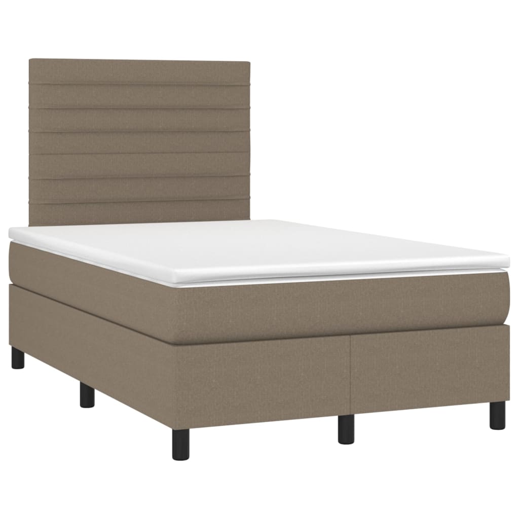 Krevet box spring s madracem LED smeđesivi 120 x 200 cm tkanina