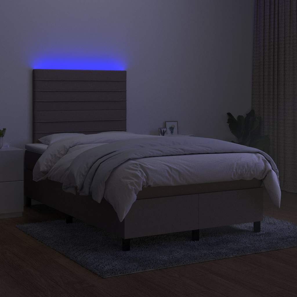 Krevet box spring s madracem LED smeđesivi 120 x 200 cm tkanina