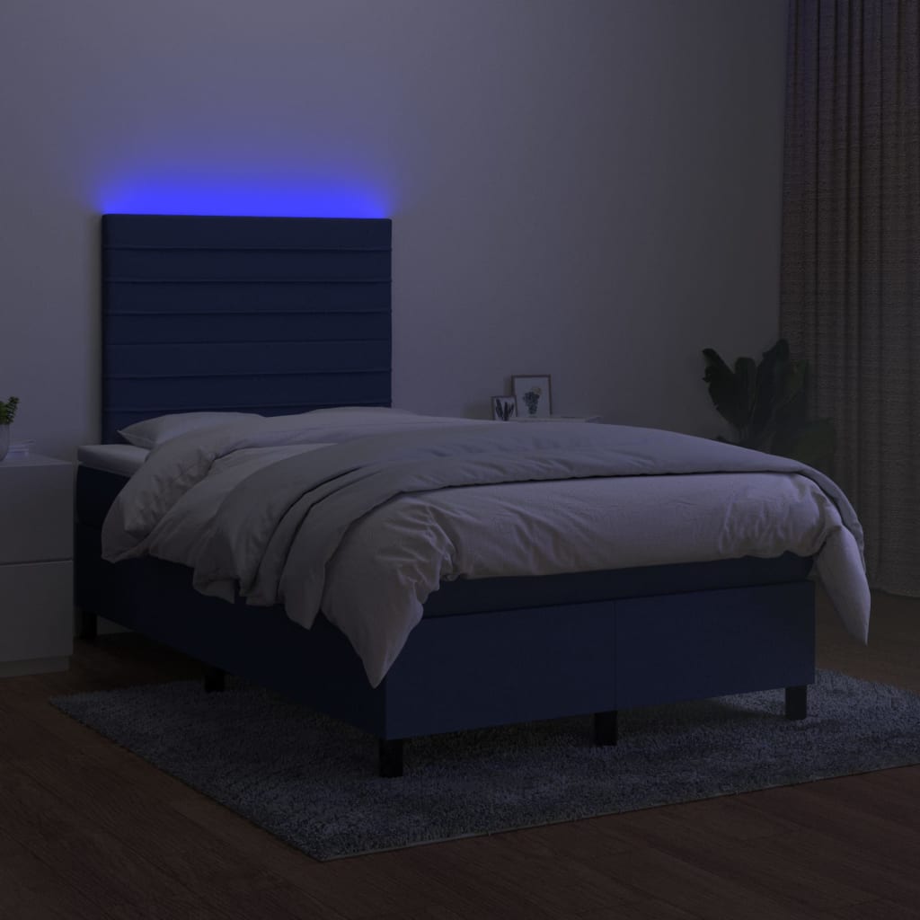 Krevet box spring s madracem LED plavi 120 x 200 cm od tkanine
