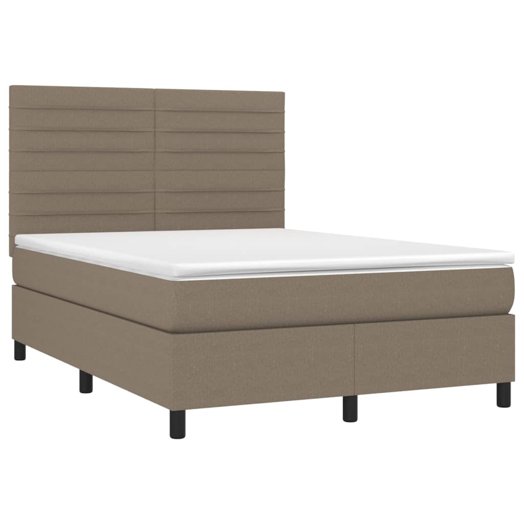 Krevet box spring s madracem LED smeđesivi 140x200 cm tkanina