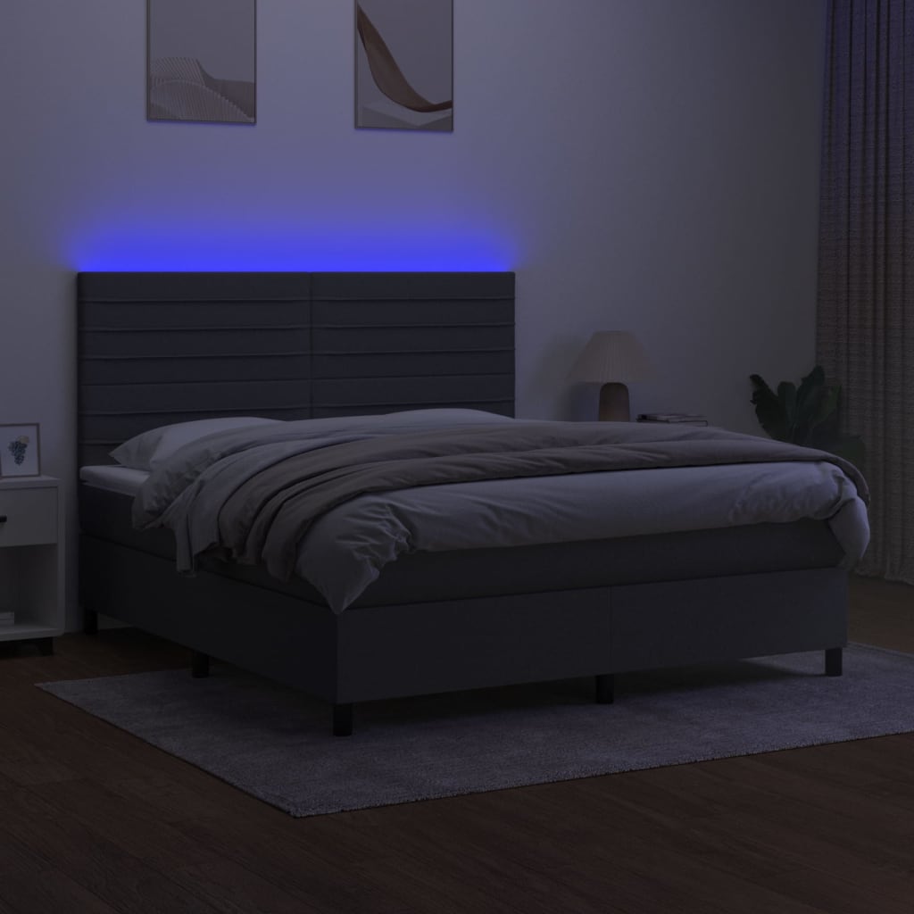 Krevet box spring s madracem LED tamnosivi 160x200 cm tkanina