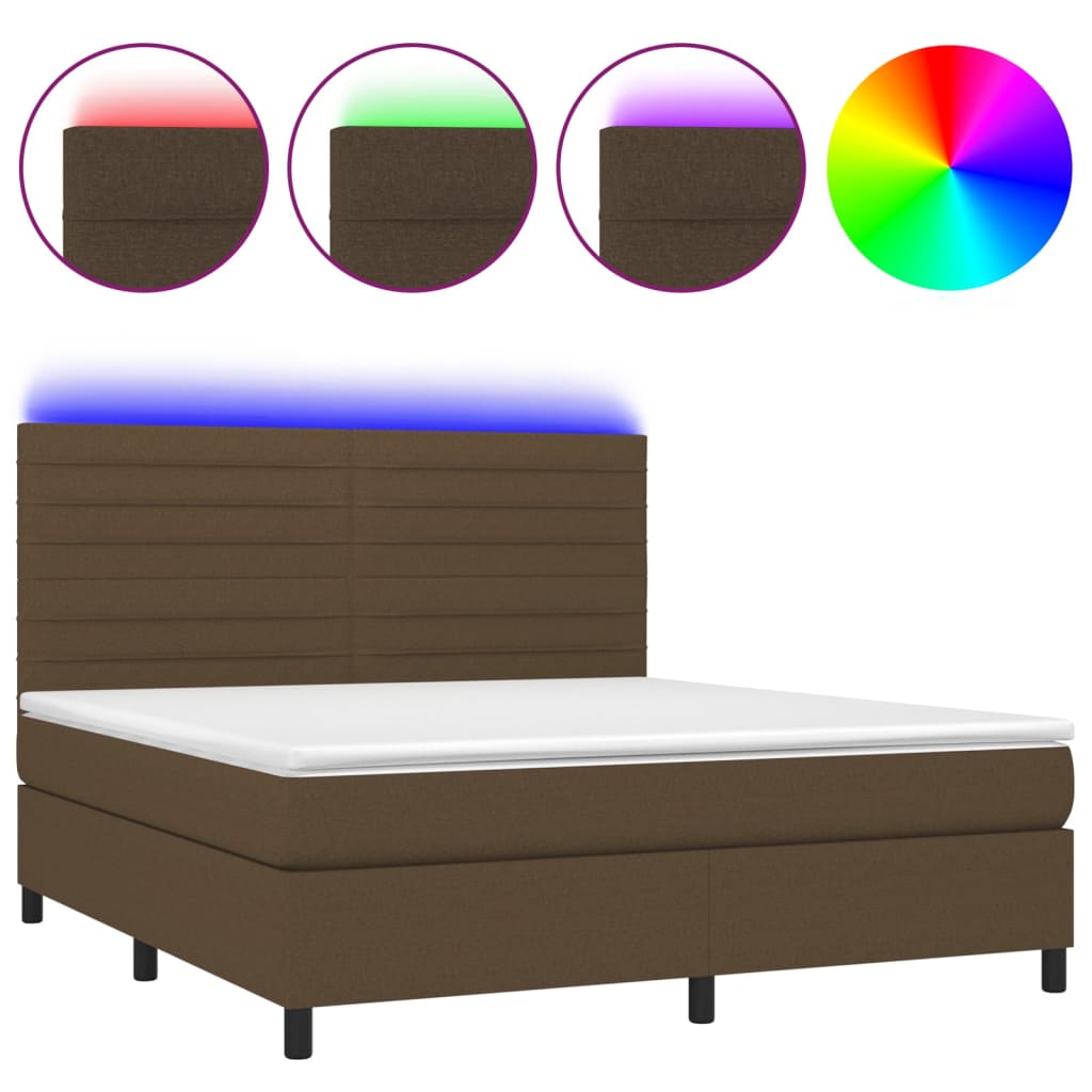 Krevet box spring s madracem LED tamnosmeđi 160x200 cm tkanina