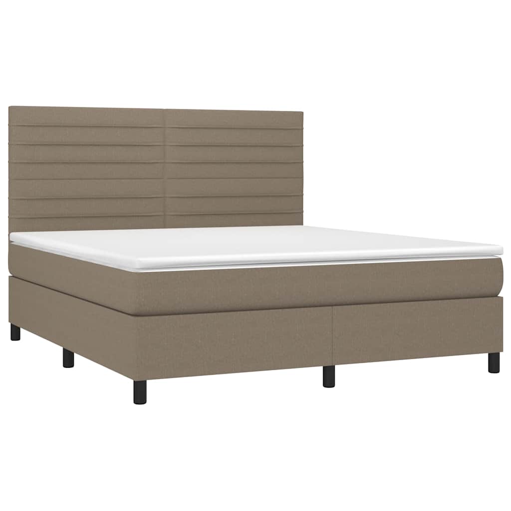 Krevet box spring s madracem LED smeđesivi 160x200 cm tkanina