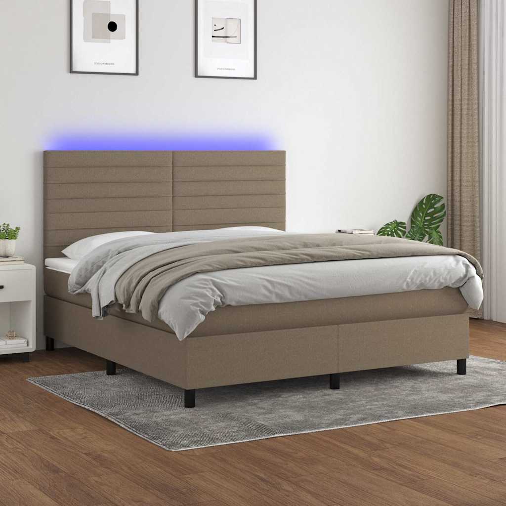 Krevet box spring s madracem LED smeđesivi 160x200 cm tkanina