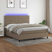 Krevet box spring s madracem LED smeđesivi 160x200 cm tkanina