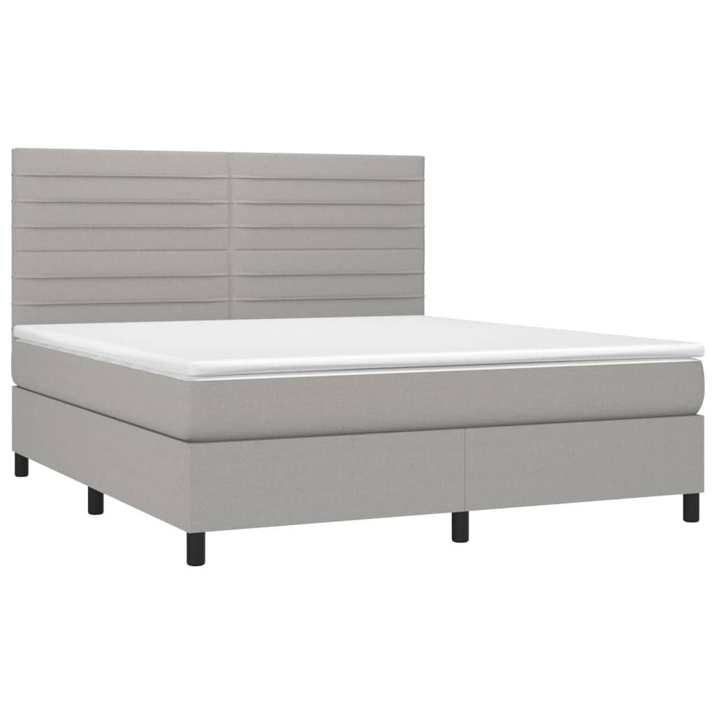 Krevet box spring s madracem LED svjetlosivi 180x200 cm tkanina
