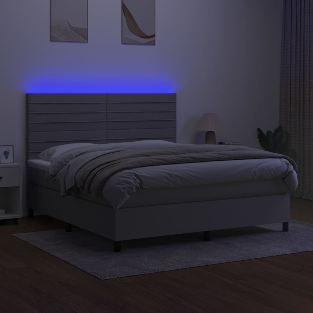 Krevet box spring s madracem LED svjetlosivi 180x200 cm tkanina
