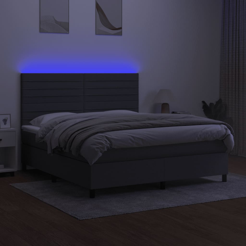 Krevet box spring s madracem LED tamnosivi 180x200 cm tkanina