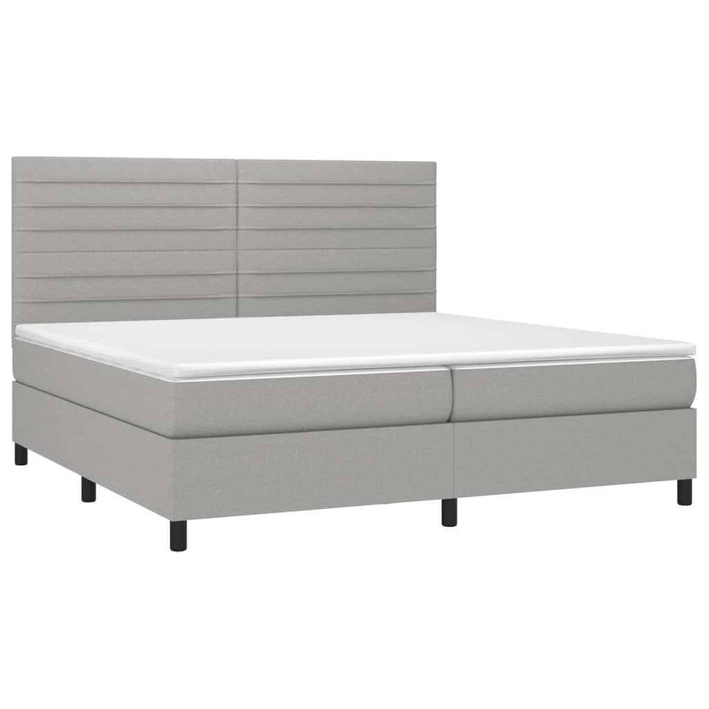Krevet box spring s madracem LED svjetlosivi 200x200 cm tkanina