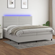 Krevet box spring s madracem LED svjetlosivi 200x200 cm tkanina