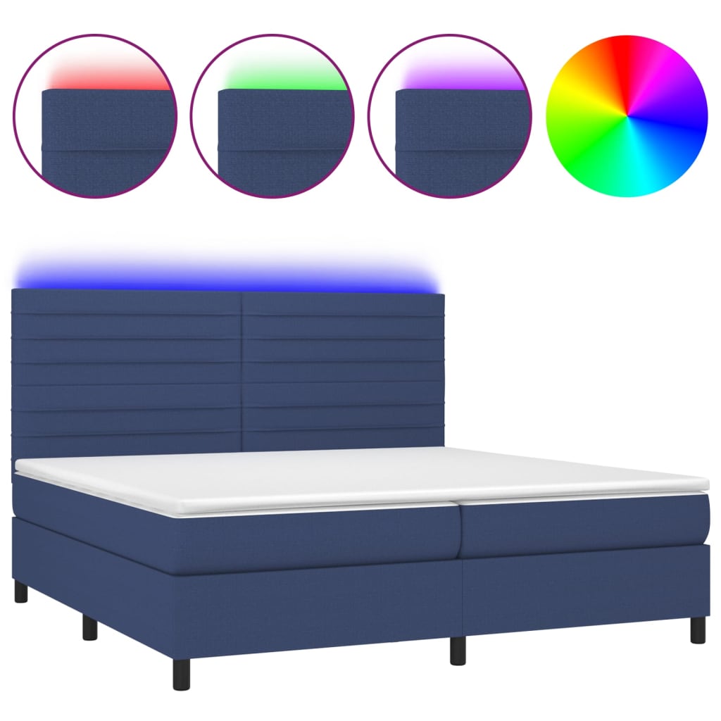 Krevet box spring s madracem LED plavi 200x200 cm od tkanine