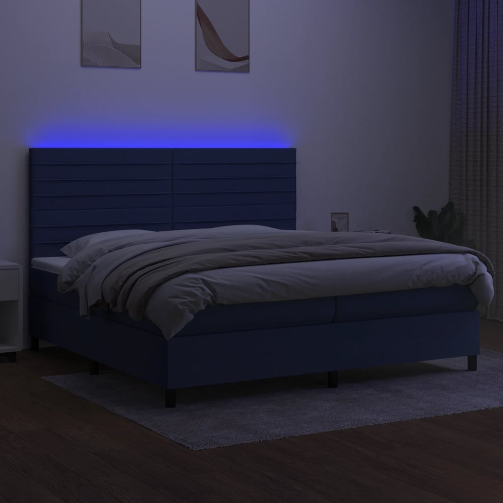Krevet box spring s madracem LED plavi 200x200 cm od tkanine