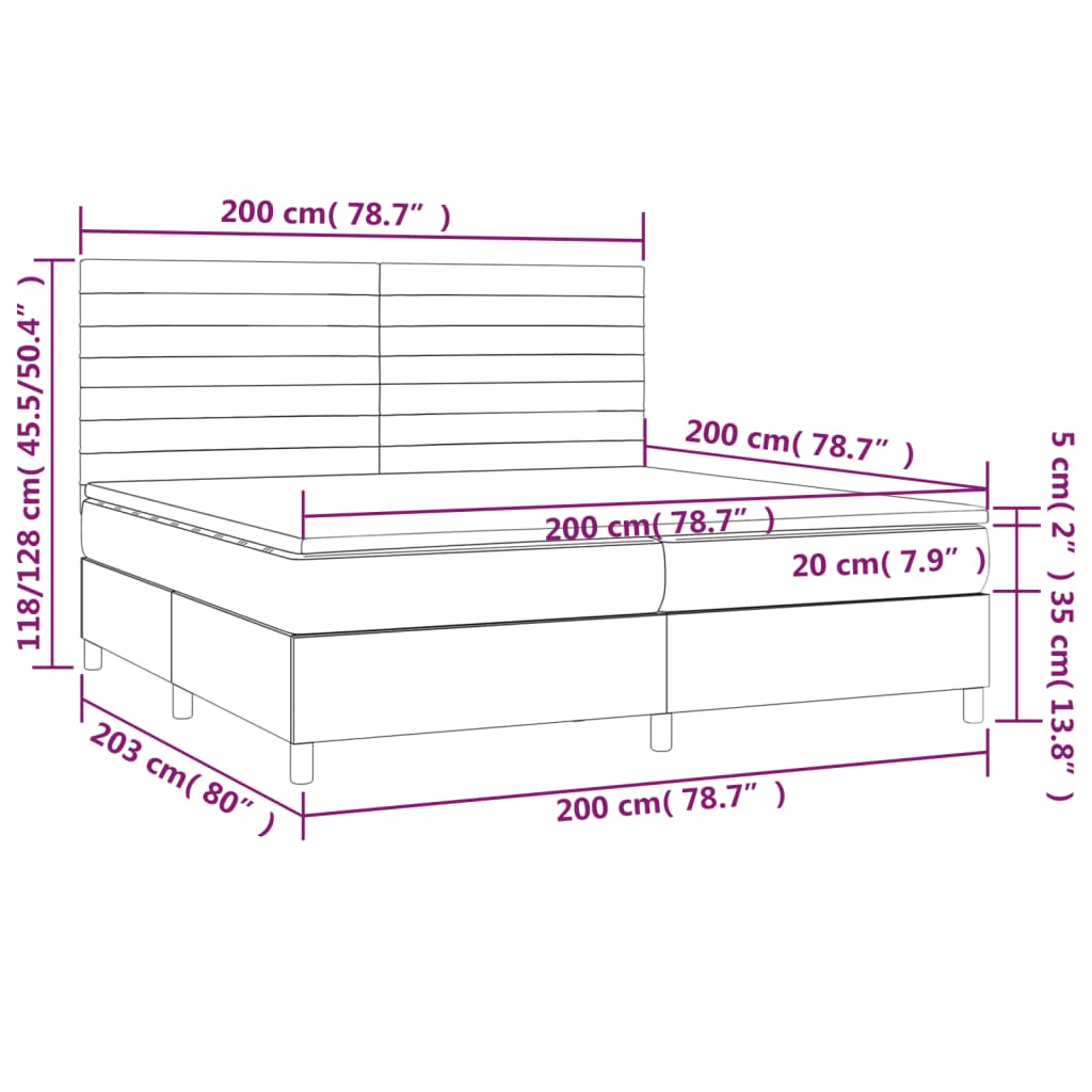 Krevet box spring s madracem LED plavi 200x200 cm od tkanine