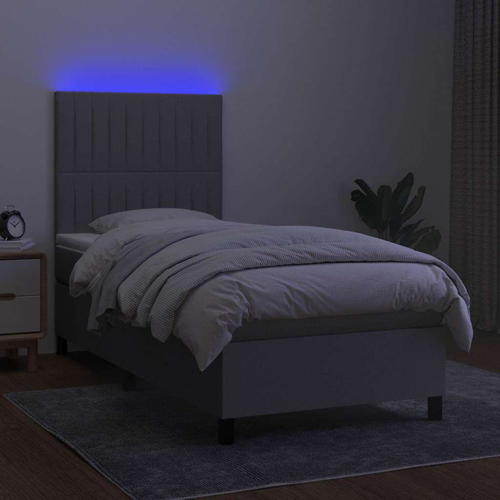 Krevet box spring s madracem LED svjetlosivi 80x200 cm tkanina