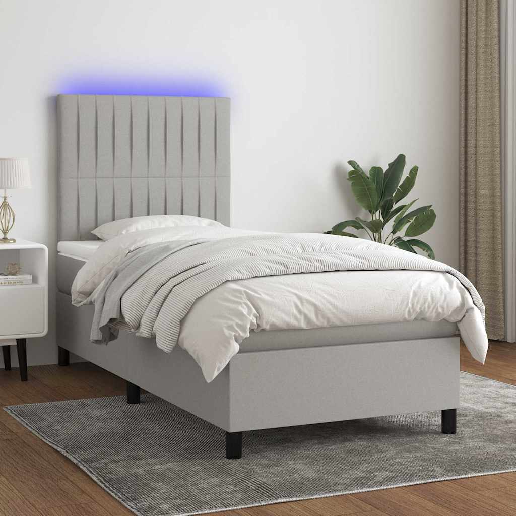 Krevet box spring s madracem LED svjetlosivi 80x200 cm tkanina