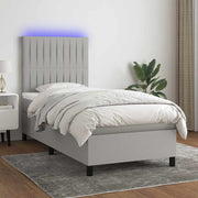 Krevet box spring s madracem LED svjetlosivi 80x200 cm tkanina