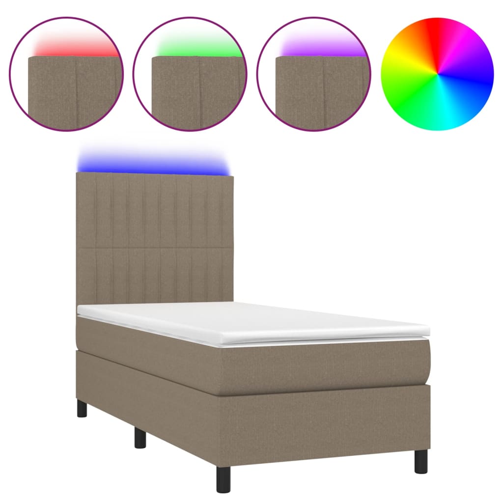 Krevet box spring s madracem LED smeđesivi 80 x 200 cm tkanina