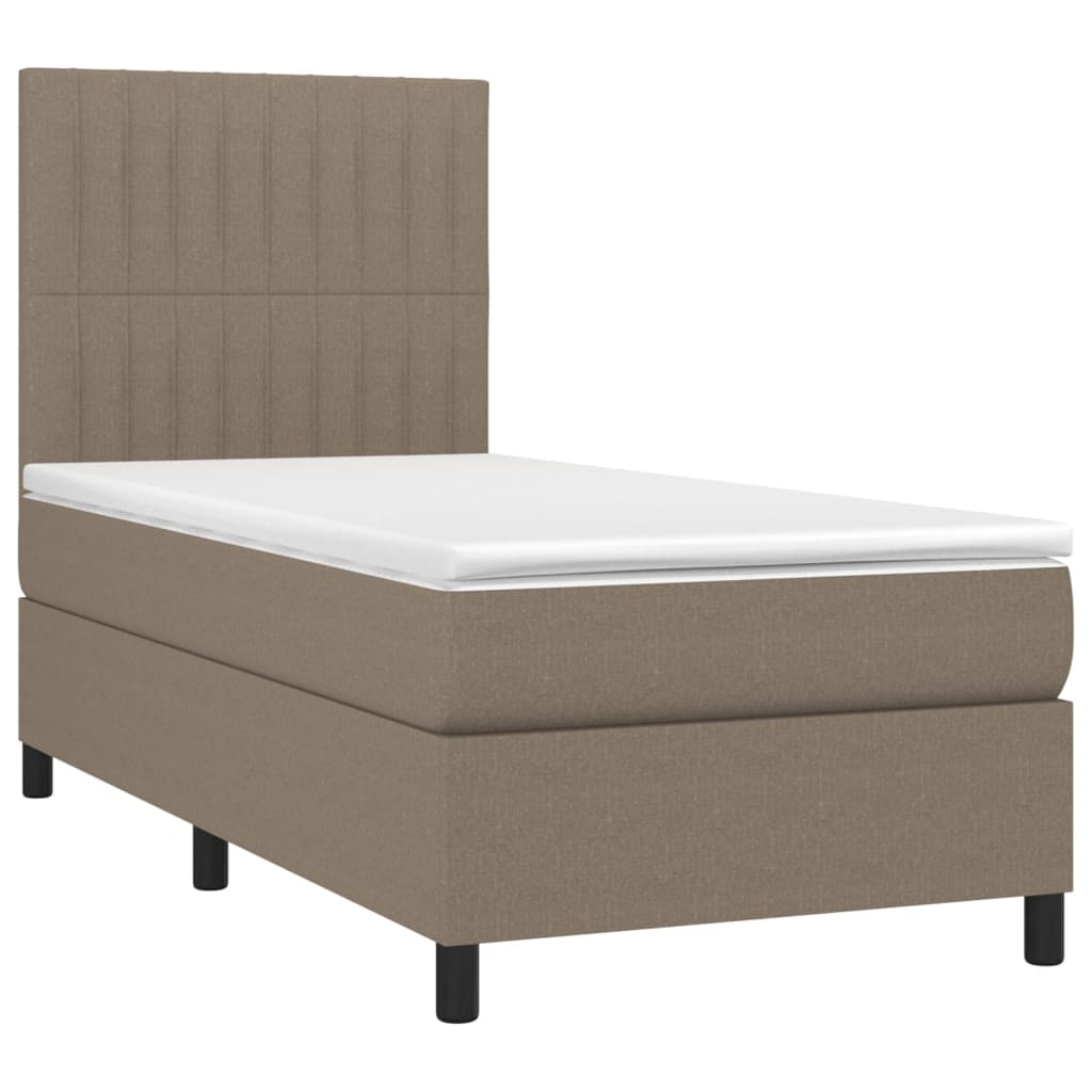 Krevet box spring s madracem LED smeđesivi 80 x 200 cm tkanina
