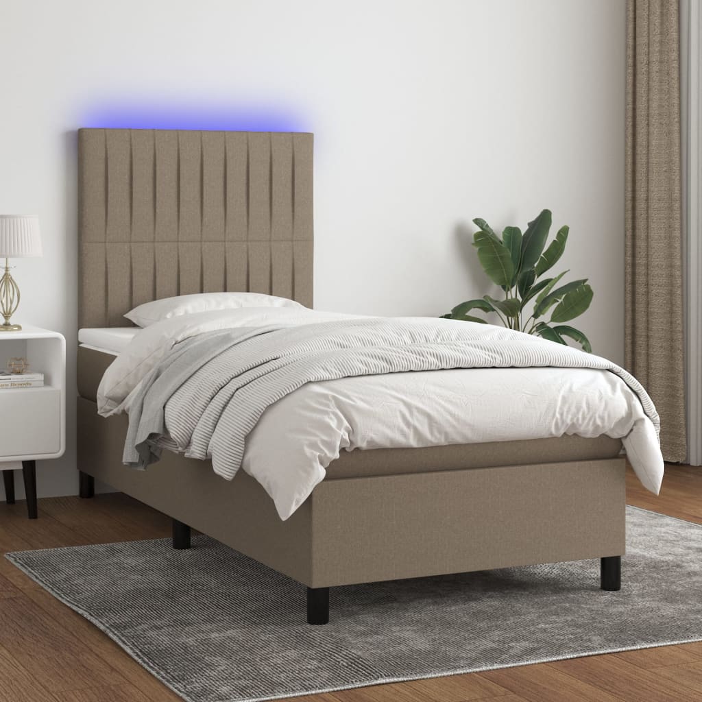 Krevet box spring s madracem LED smeđesivi 80 x 200 cm tkanina