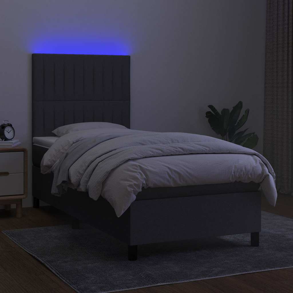 Krevet box spring s madracem LED tamnosivi 90x190 cm tkanina