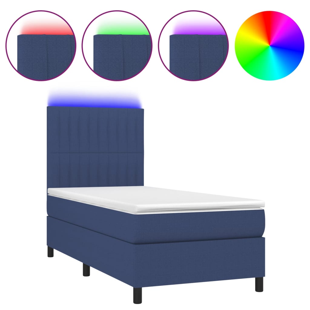 Krevet box spring s madracem LED plavi 90x190 cm od tkanine