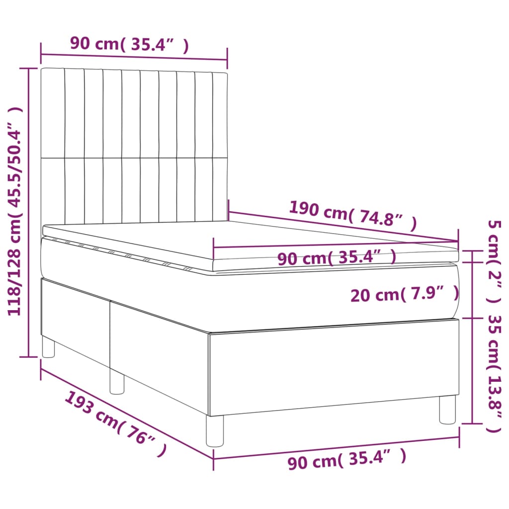 Krevet box spring s madracem LED plavi 90x190 cm od tkanine