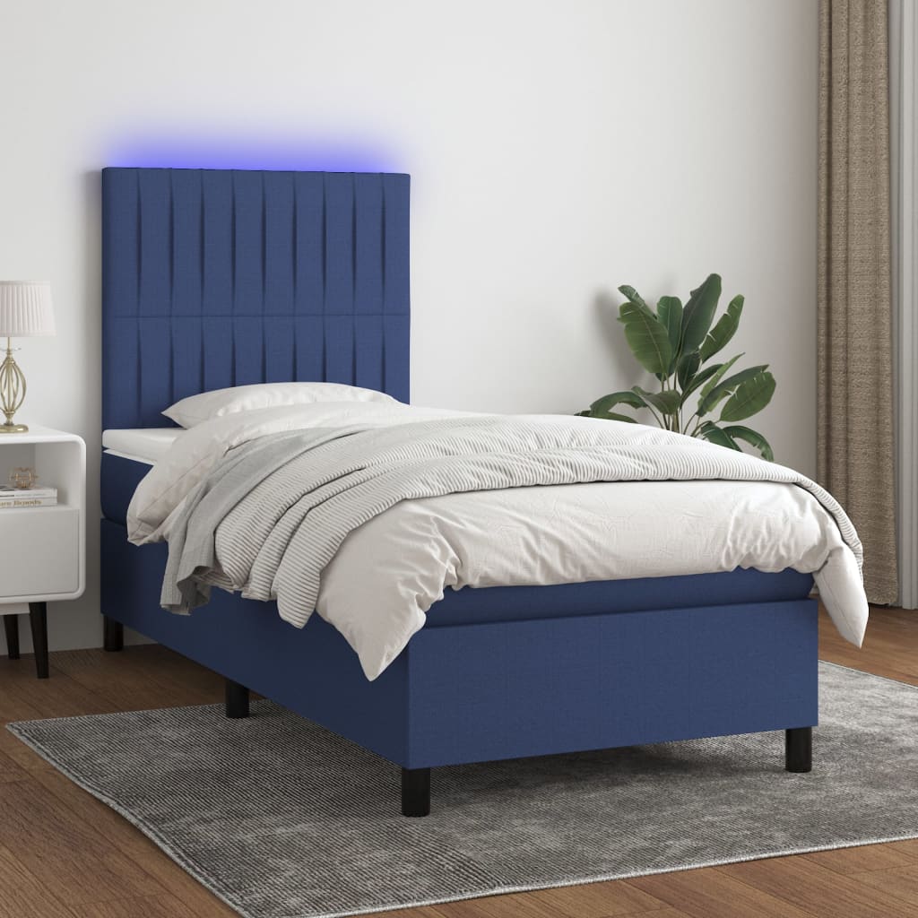 Krevet box spring s madracem LED plavi 90x190 cm od tkanine