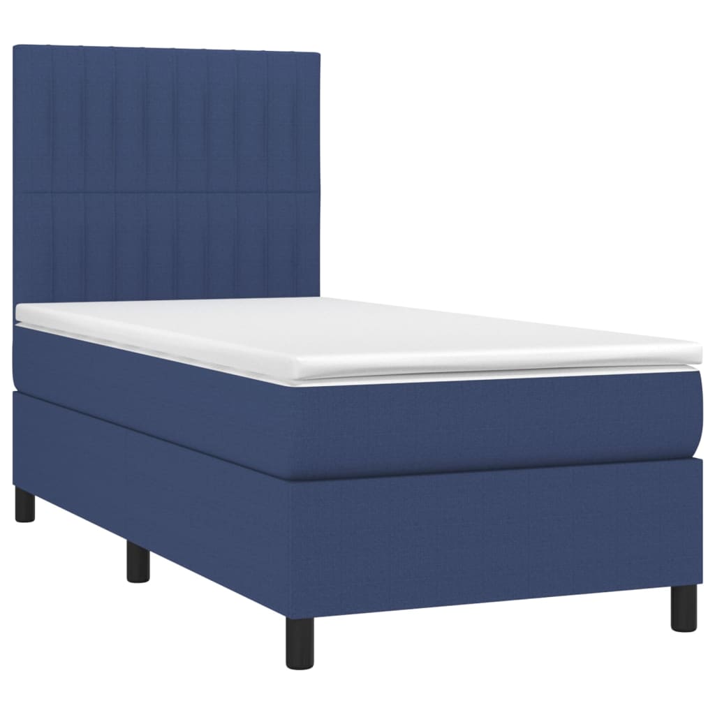 Krevet box spring s madracem LED plavi 90x200 cm od tkanine