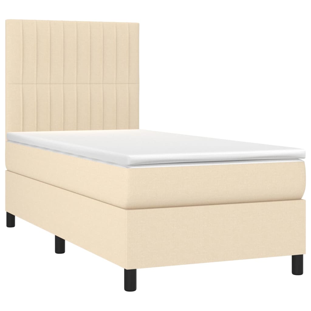 Krevet box spring s madracem LED krem 100x200 cm od tkanine