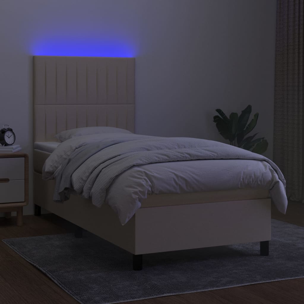 Krevet box spring s madracem LED krem 100x200 cm od tkanine