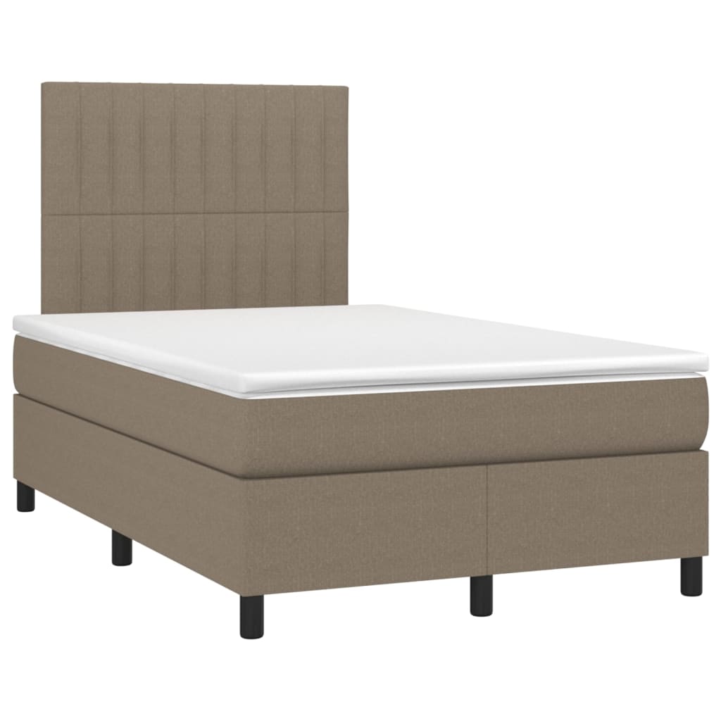 Krevet box spring s madracem LED smeđesivi 120 x 200 cm tkanina