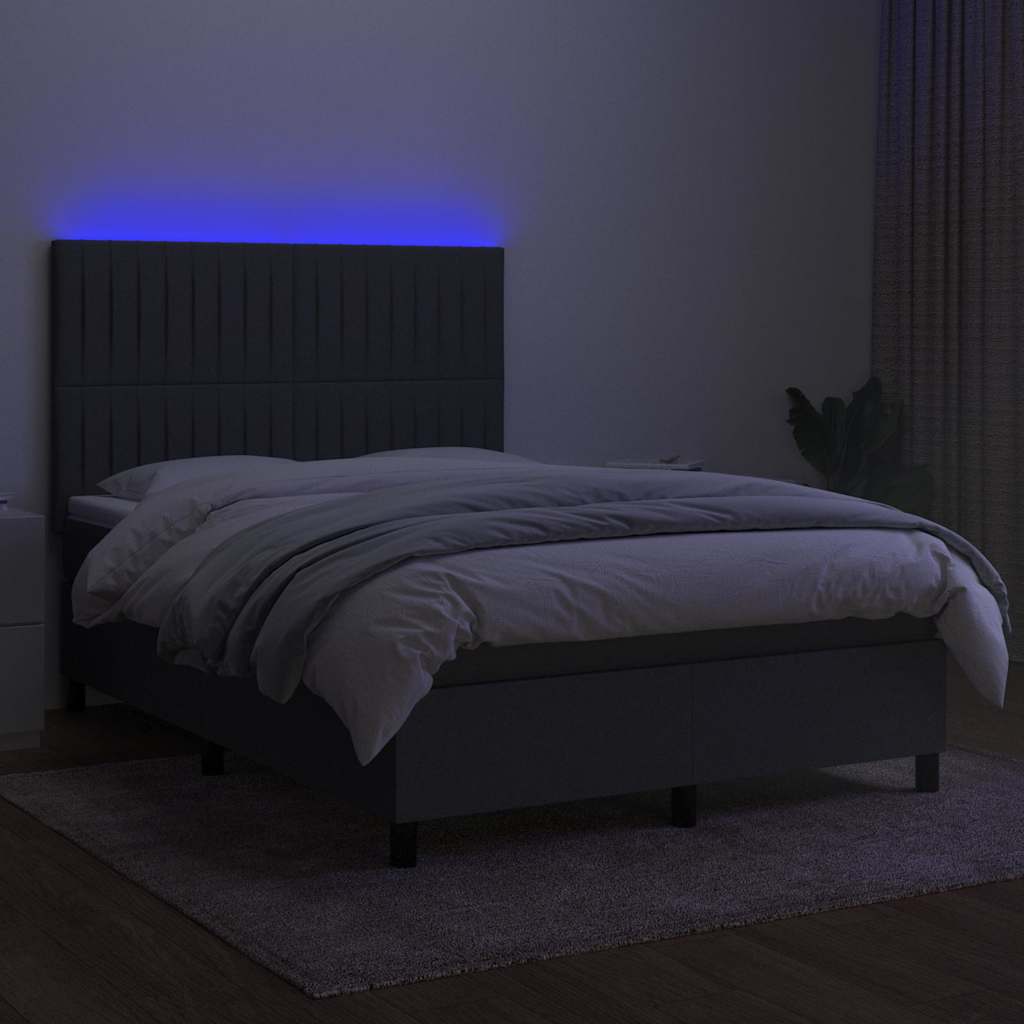 Krevet box spring s madracem LED tamnosivi 140x200 cm tkanina