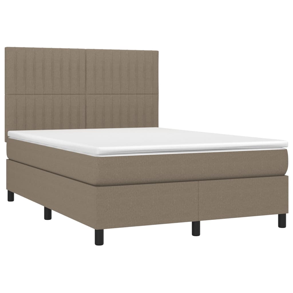 Krevet box spring s madracem LED smeđesivi 140x200 cm tkanina