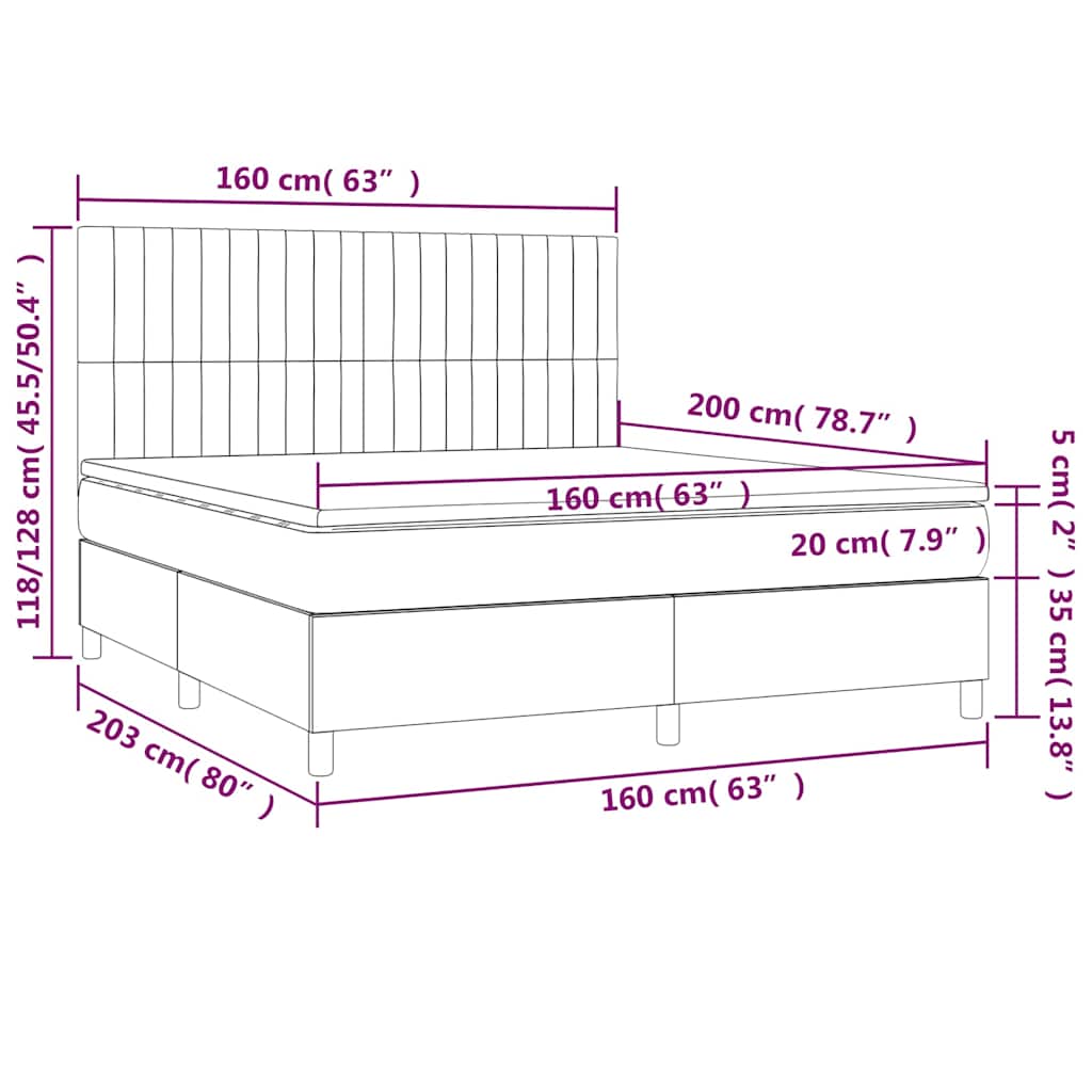 Krevet box spring s madracem LED smeđesivi 160x200 cm tkanina