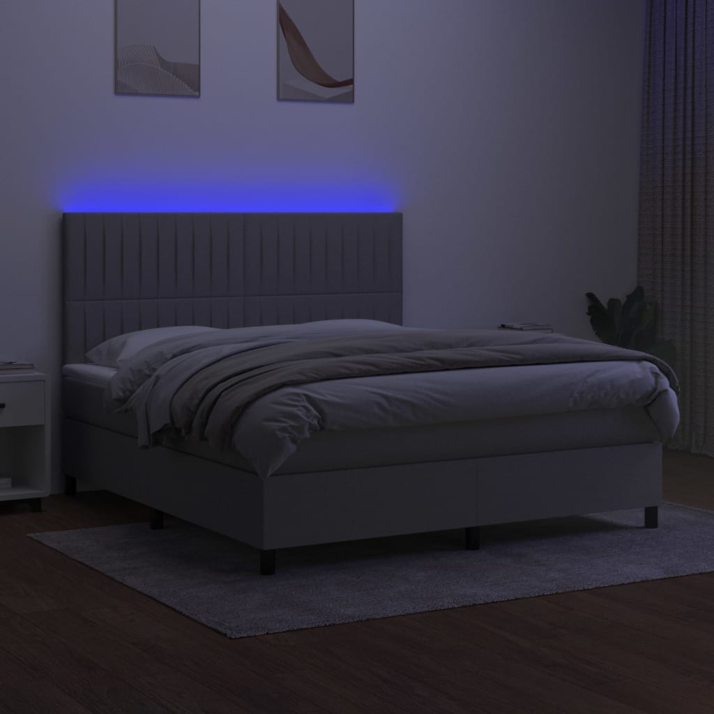 Krevet box spring s madracem LED svjetlosivi 180x200 cm tkanina