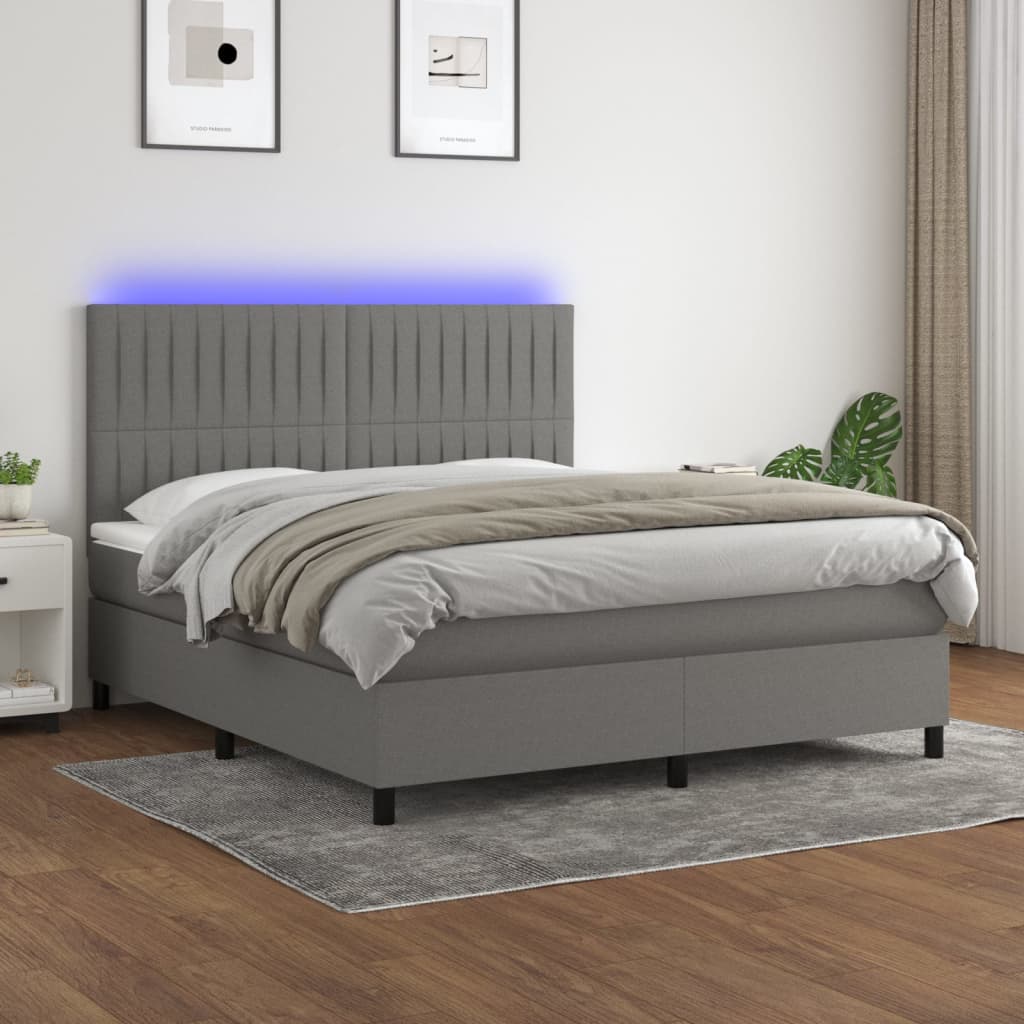 Krevet box spring s madracem LED tamnosivi 180x200 cm tkanina