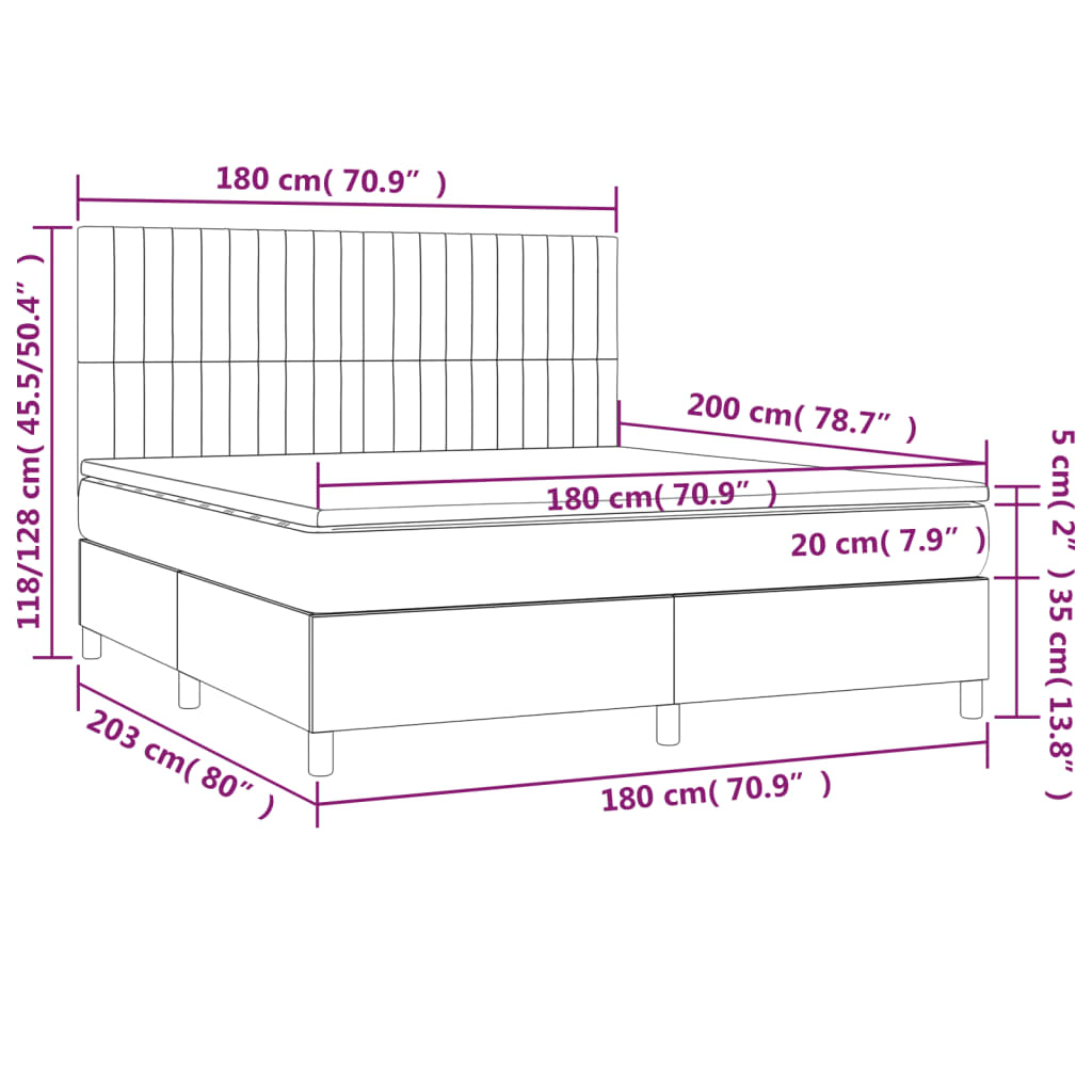 Krevet box spring s madracem LED tamnosmeđi 180x200 cm tkanina