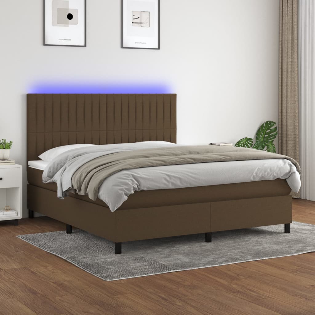 Krevet box spring s madracem LED tamnosmeđi 180x200 cm tkanina