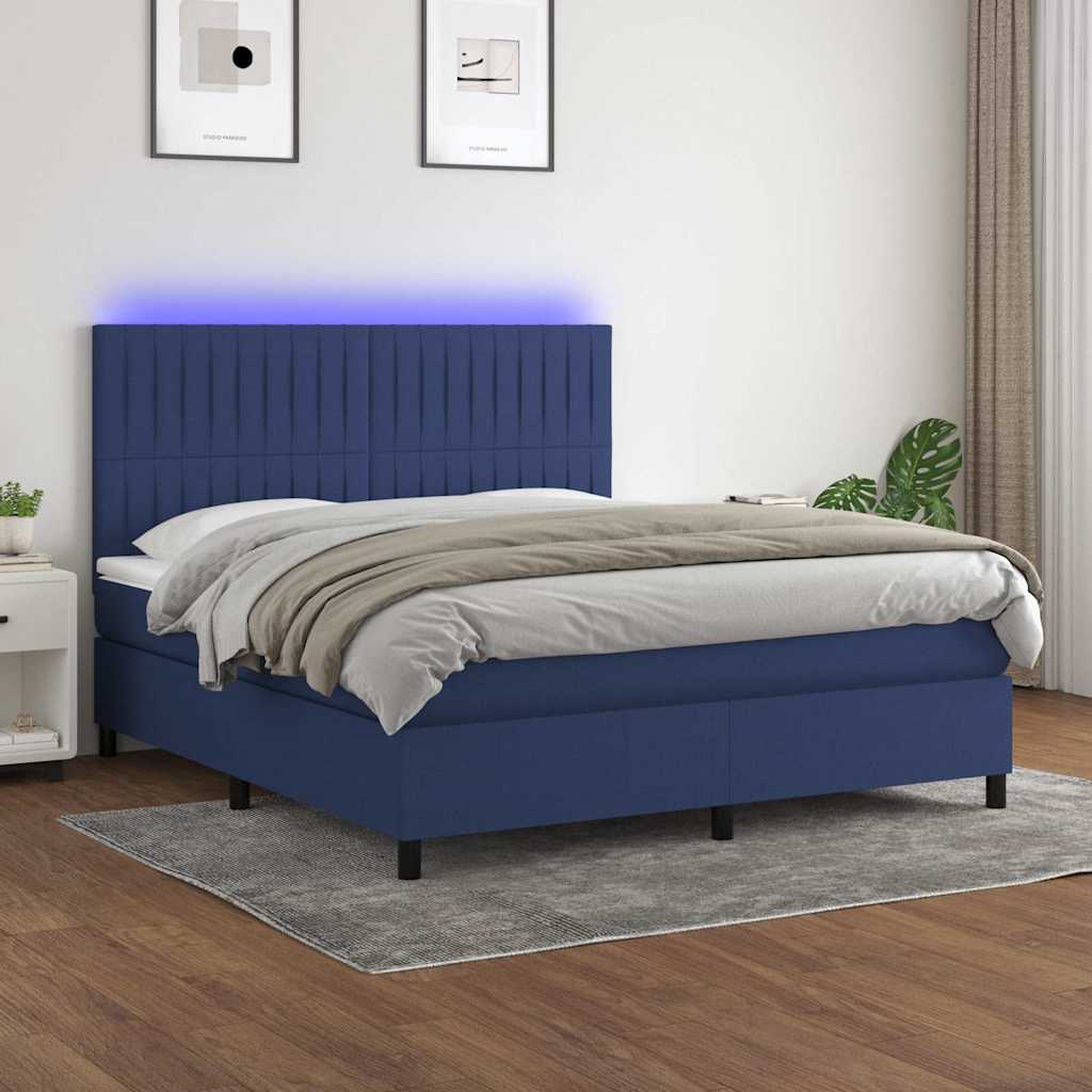 Krevet box spring s madracem LED plavi 180x200 cm od tkanine